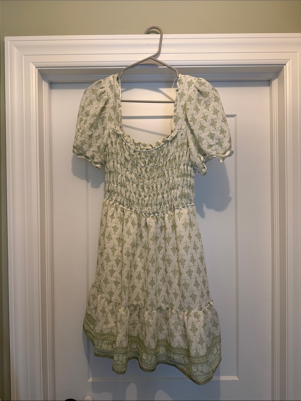 mine Sage Floral Smocked Mini Dress